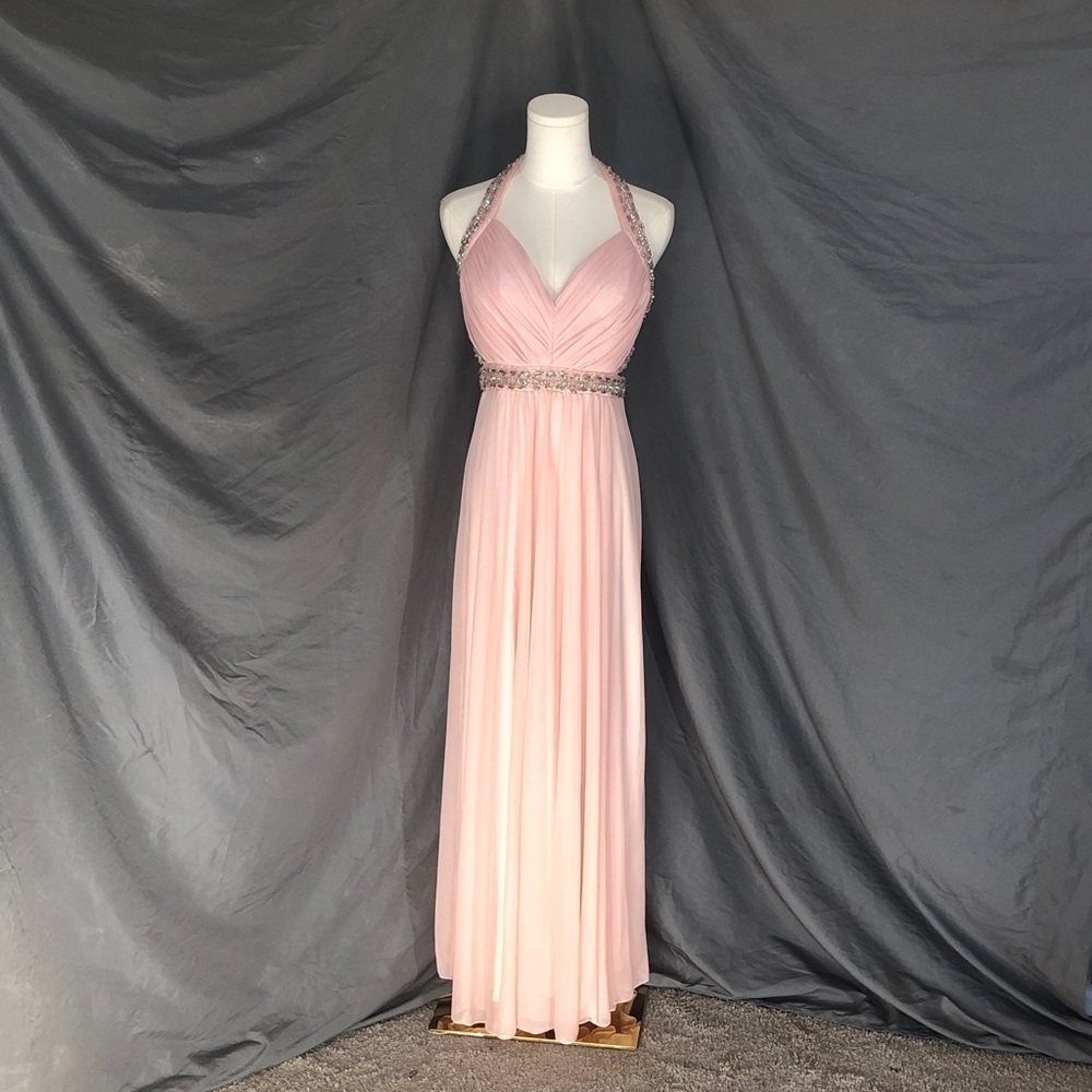 Prom Sequin Hearts Blush Halter Maxi Dress Size Medium